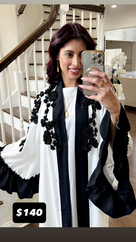 Handwork Beaded Chest and Shoulders open Abaya