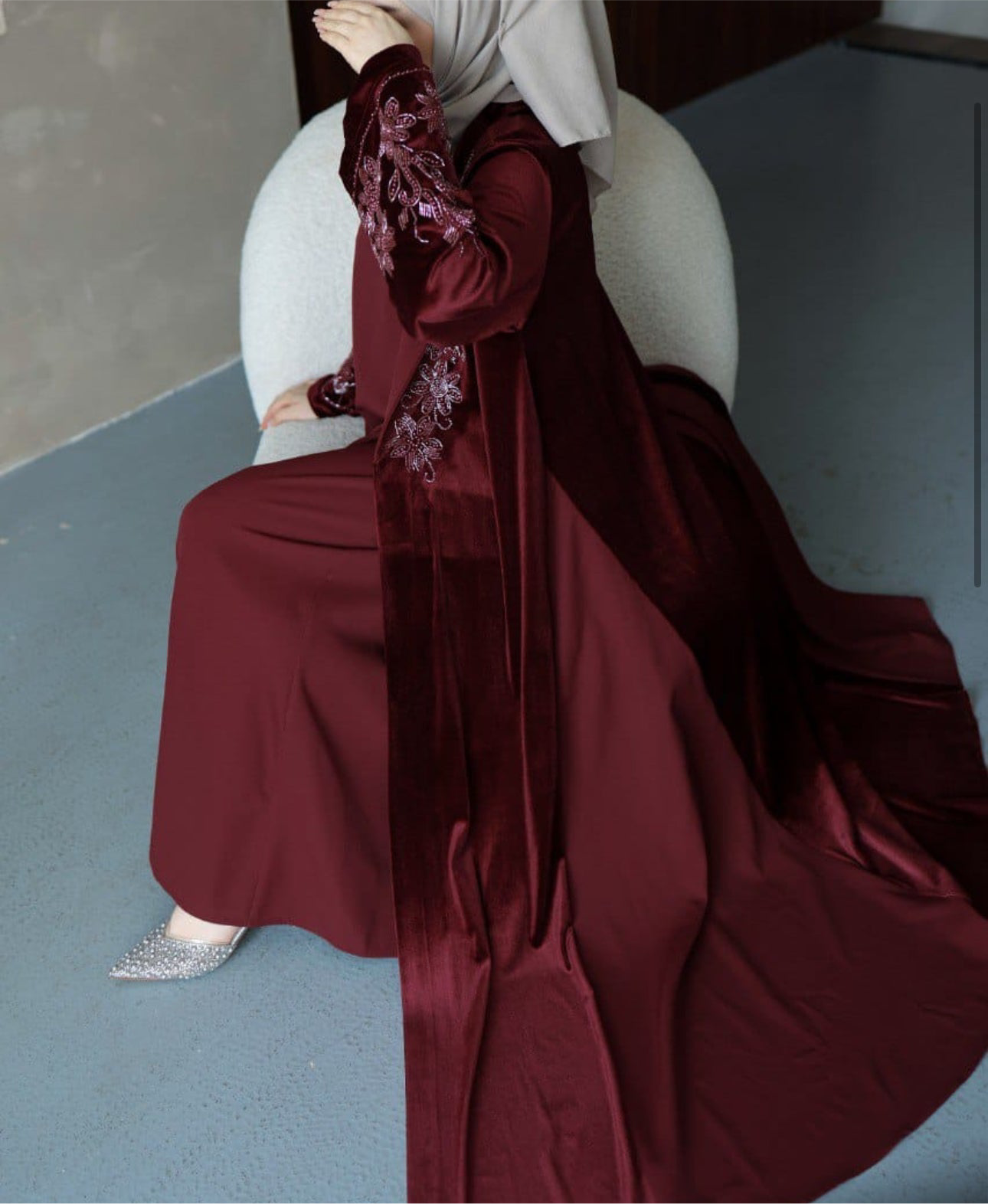 Velvet Beaded A Line Abaya set