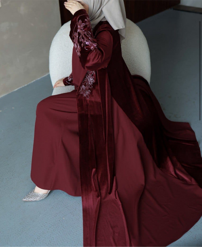 Velvet Beaded A Line Abaya set