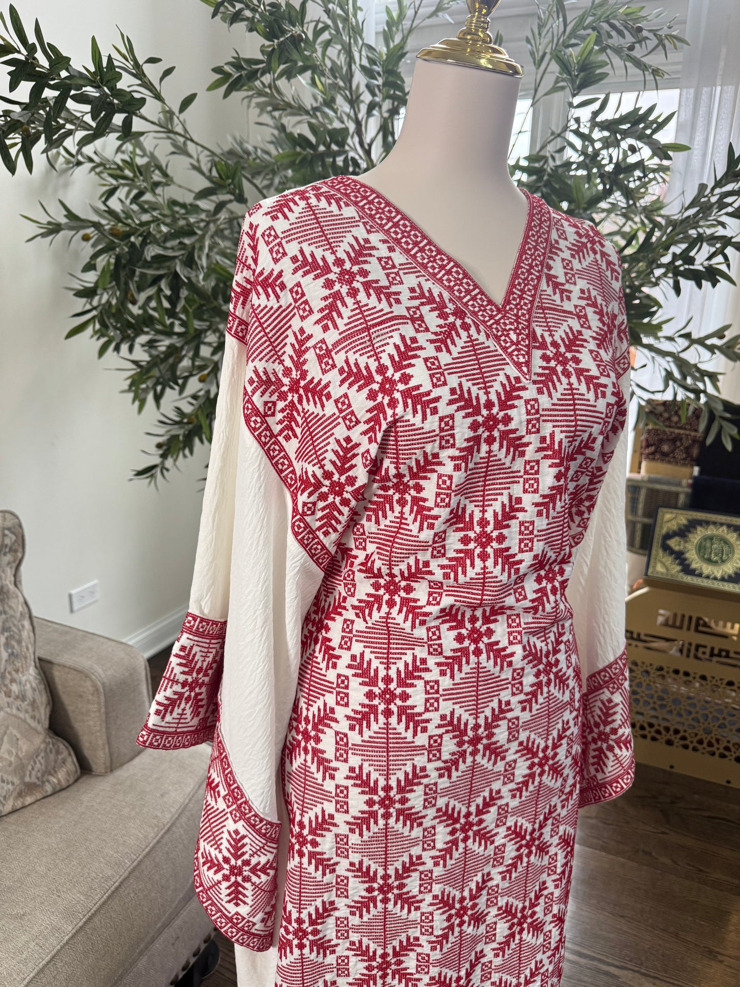 Palestinian Tatreez Traditional Embroidered Modest Butterfly Dress