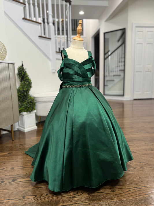 Sara Luxury GREEN Beaded lace Puffy Flower Girl Dress