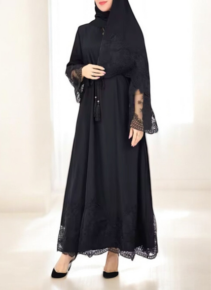 Embroidery Lace Solid Color Nida Abaya Dress