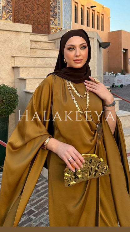 Elegant Satin Wide-Sleeve Maxi Dress