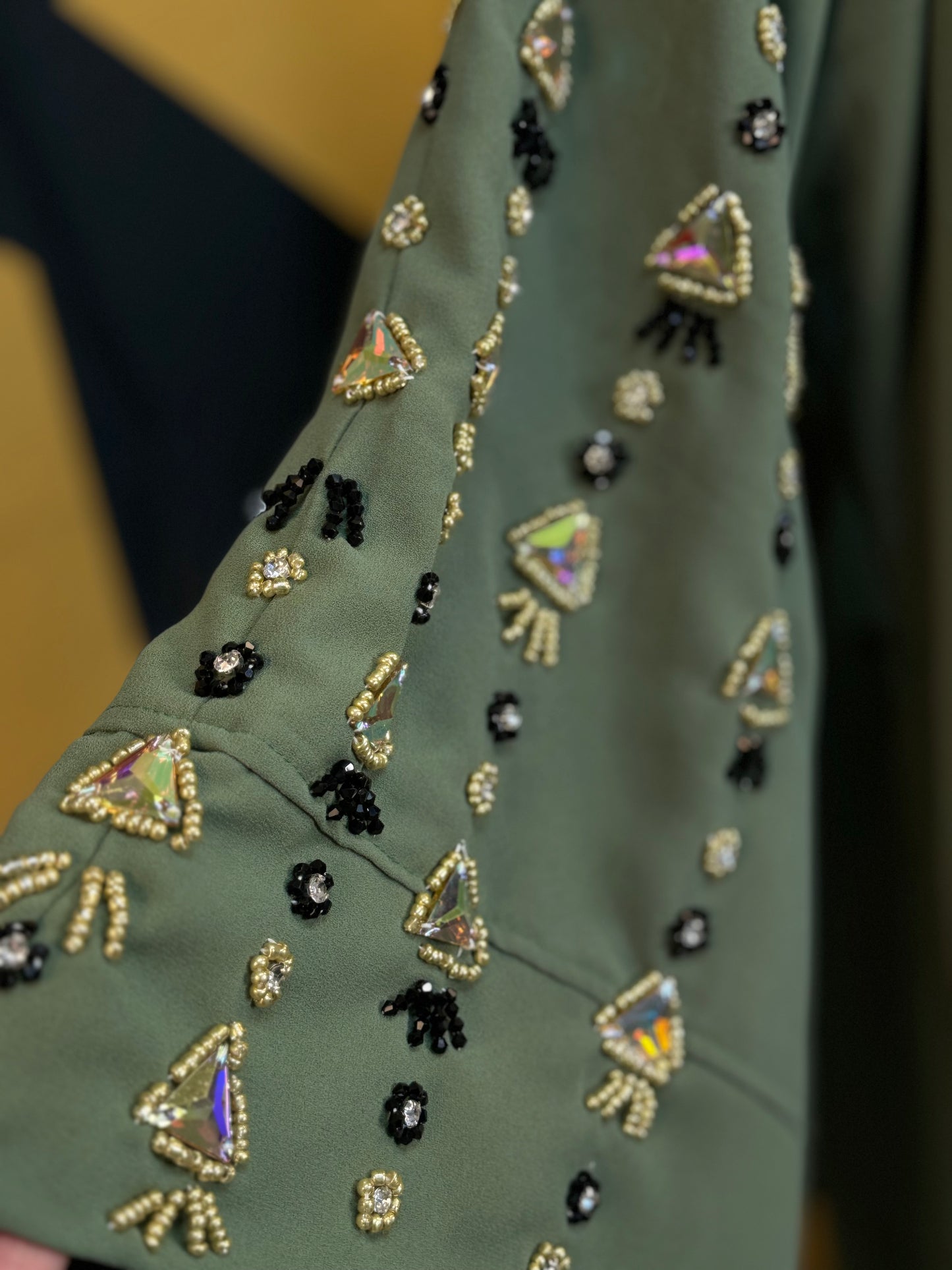 Embellished Open Abaya With Handwork  Multicolors Glass Beads On wide Sleeves