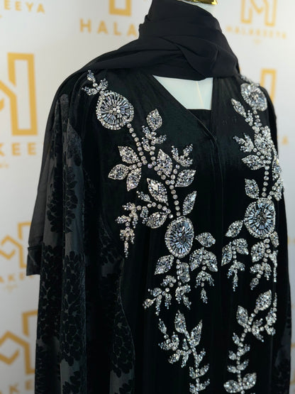 Luxury Velvet Embellished Handwork Beaded Abaya Cape!