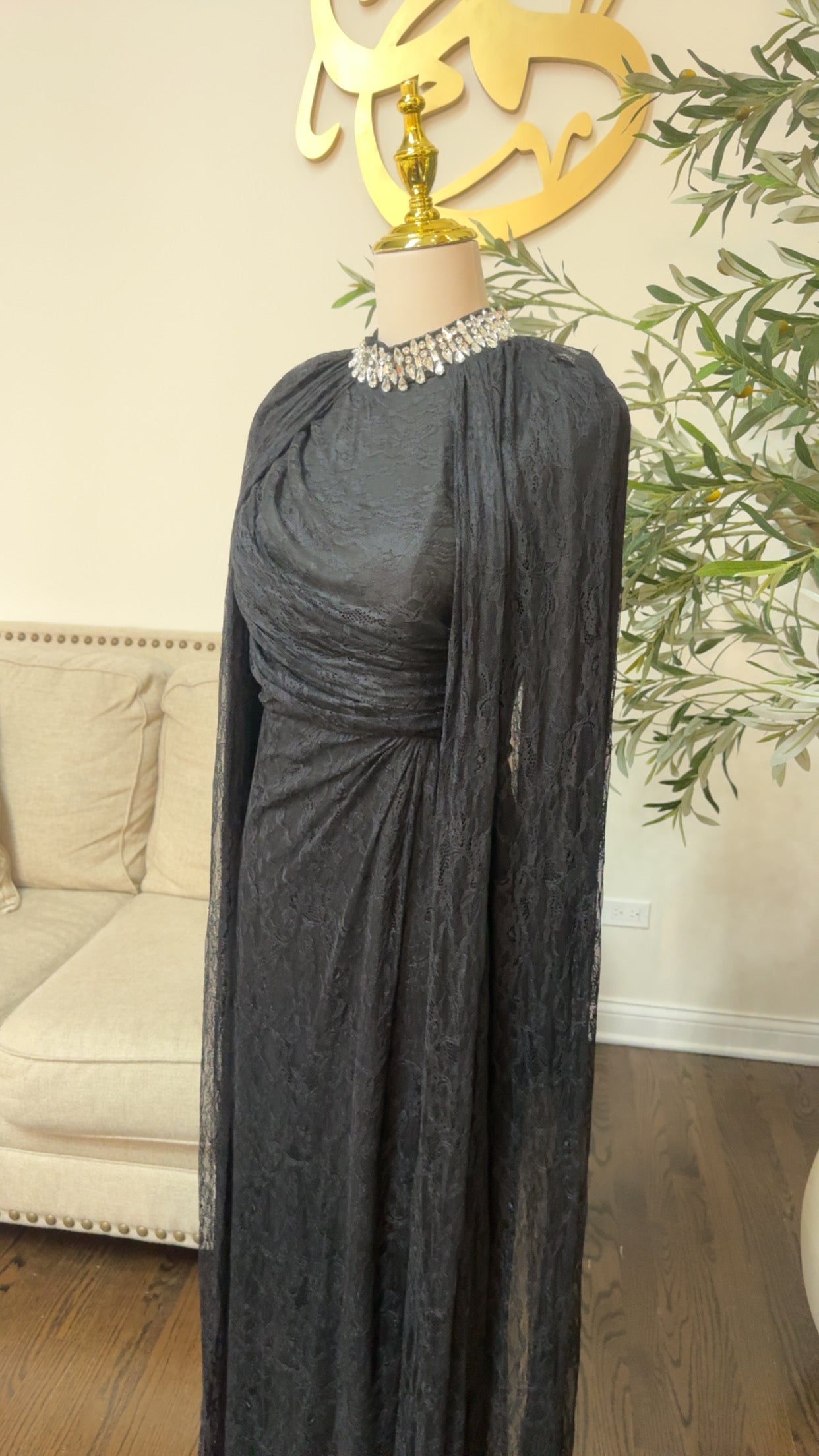 Crystal Grace Gown Turtle neck Lace Evening Dress