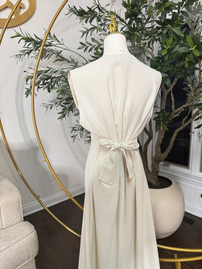 Embellished Crystal Elegance Cream Ivory Maxi Dress