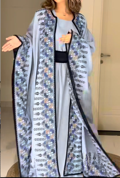 Luxurious embroidered Tatreez Butterfly Thobe Abaya set