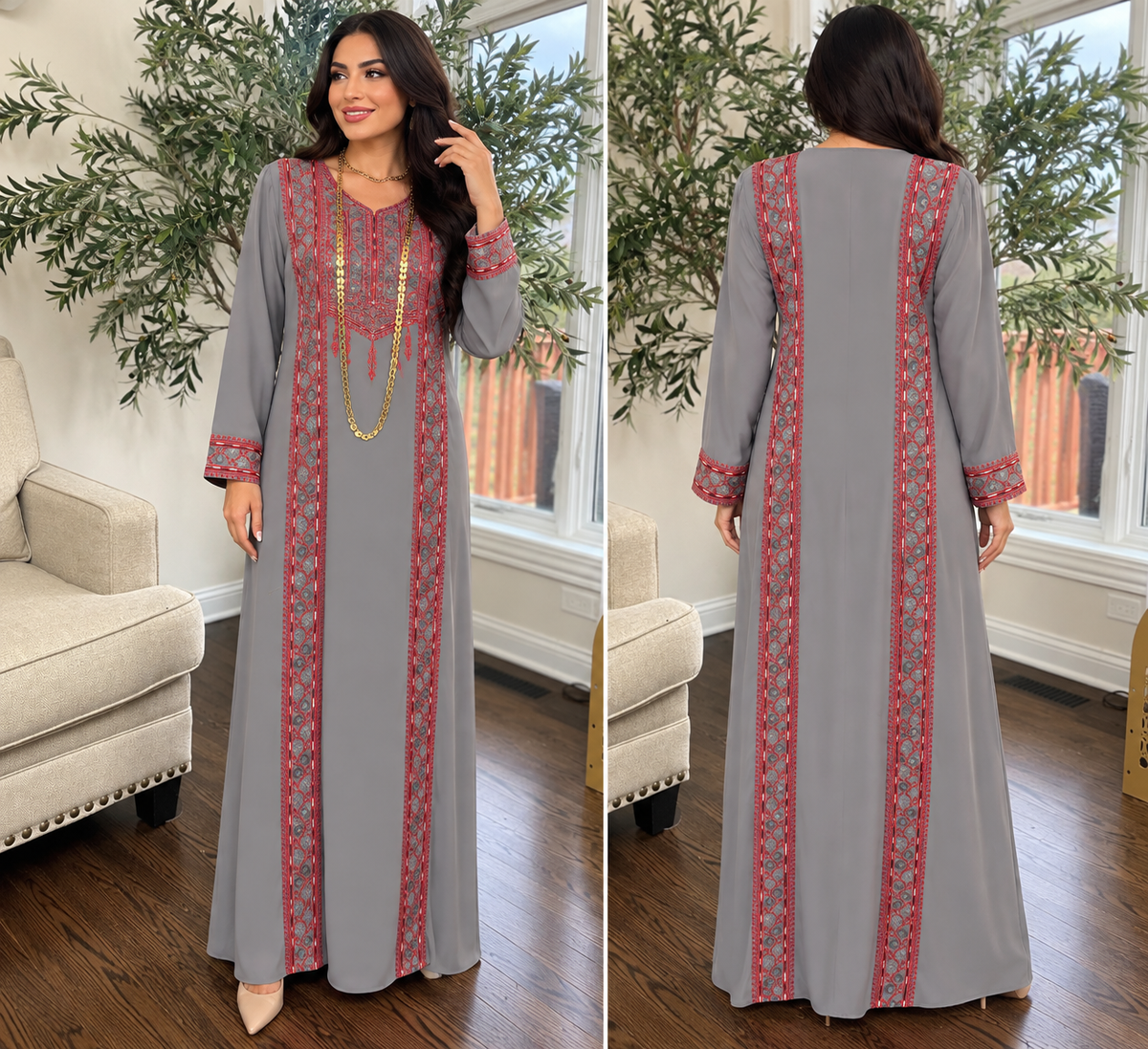 embroidered Tatreez Palestinian gray Thobe