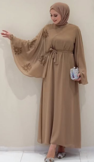 Long Women’s Dress Wide Butterfly sleeves Printed Gold flowers