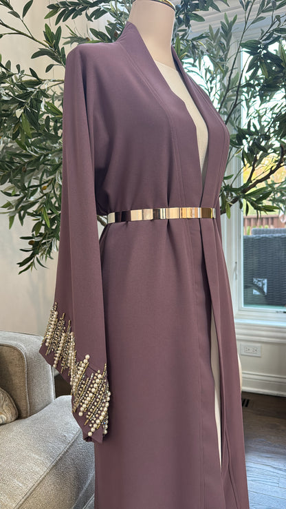 Lavander Pearl and Bead Open Abaya