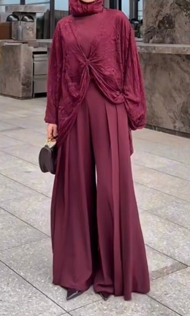 Elegant Lace Overlay Three-Piece Set