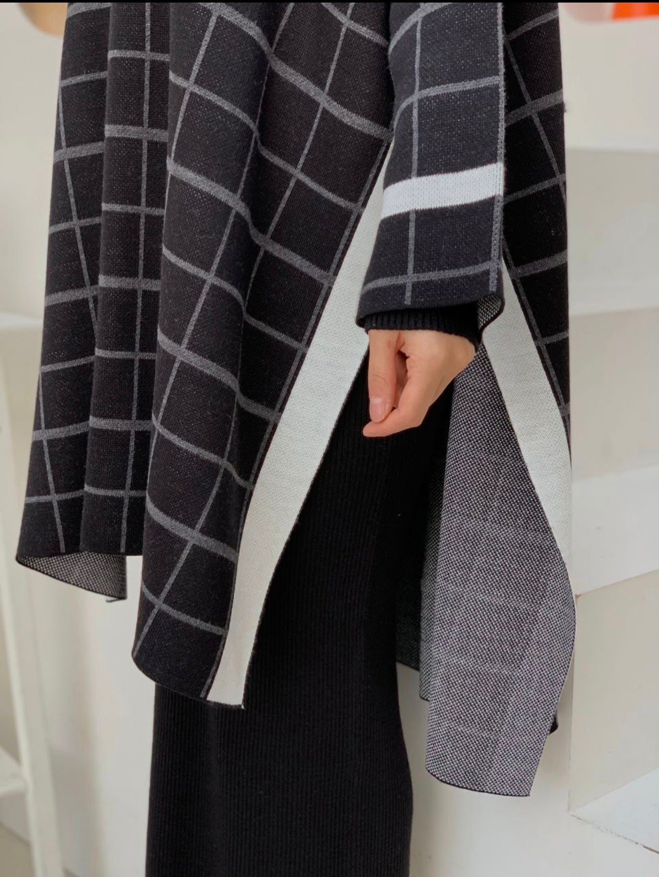 PLAID PATTERN Knitwear Open Slit Sweater Top