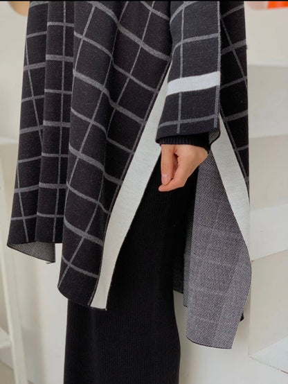 PLAID PATTERN Knitwear Open Slit Sweater Top