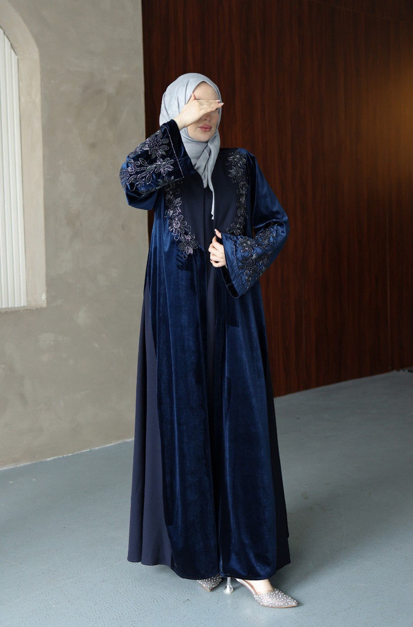 Velvet Beaded A Line Abaya set