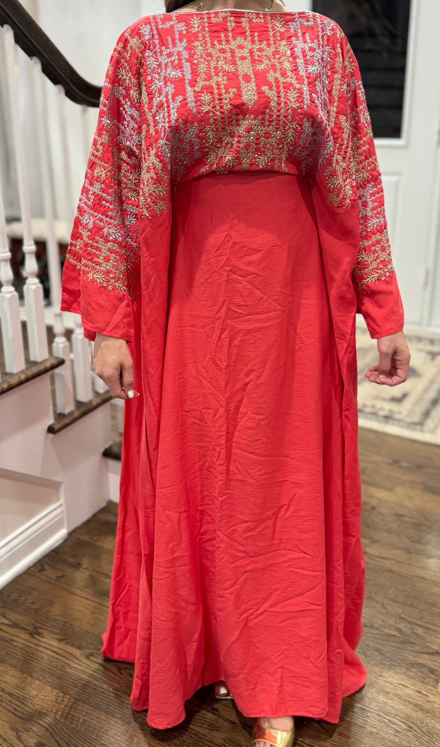 Traditional Embroidered Modest Dress with Adjustable Waist