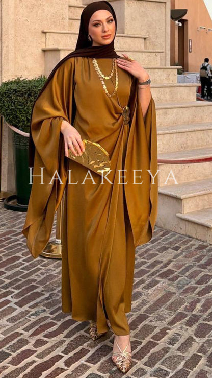 Elegant Satin Wide-Sleeve Maxi Dress