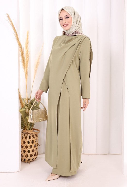 2 Pcs Long Tunic With Wide Pant Set