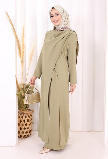 2 Pcs Long Tunic With Wide Pant Set