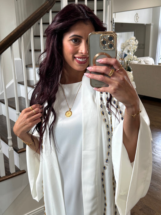 Embellished Open Abaya With Handwork Glass Beads wide Sleeves
