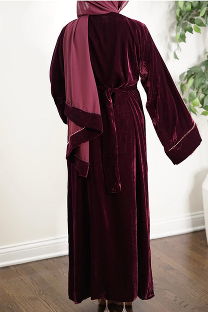 LUXURY VELVET EMBELLISHED FRONT AND BACK EVENING OPEN DUBAI ABAYA