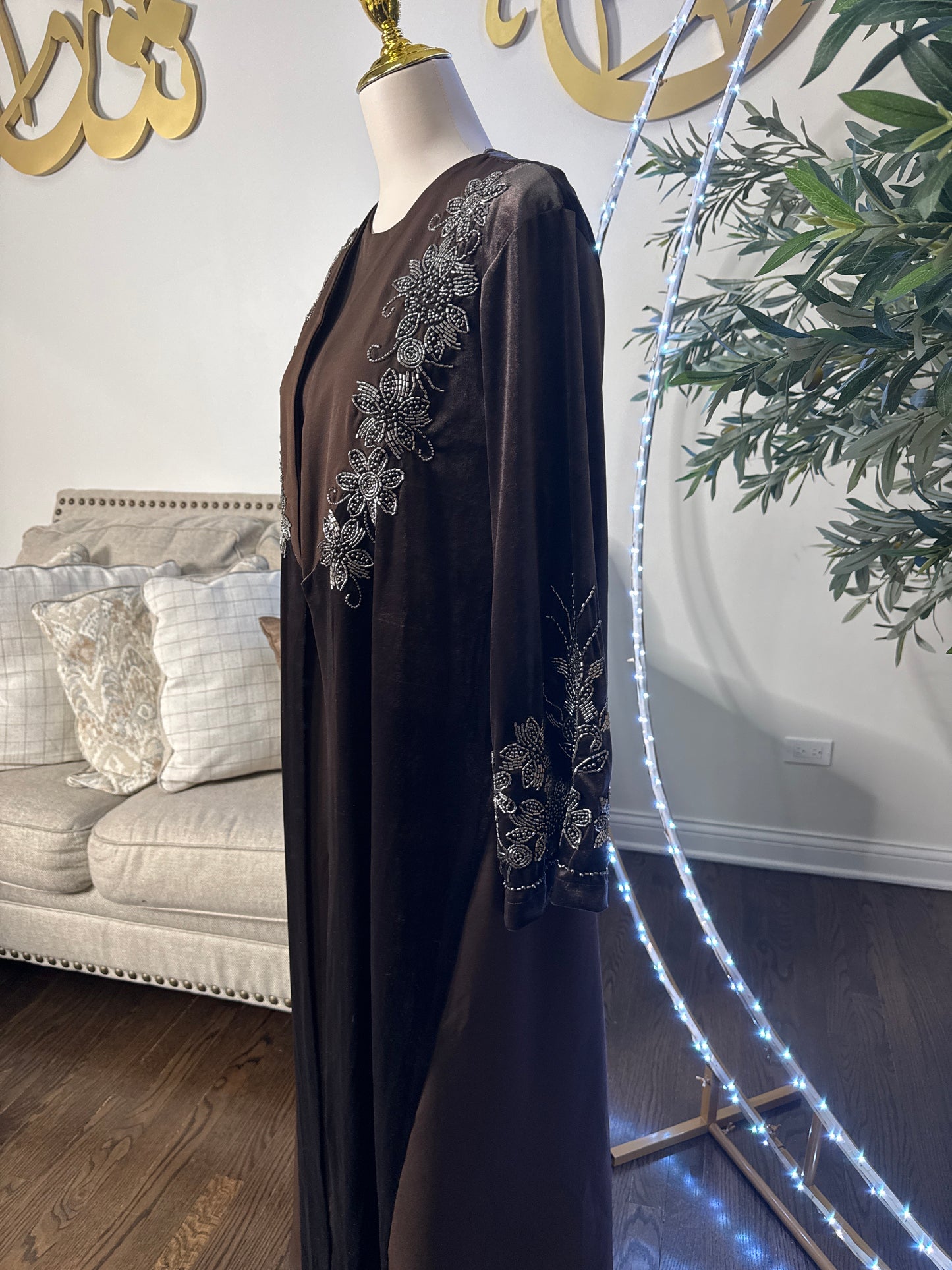 Velvet Beaded A Line Abaya set
