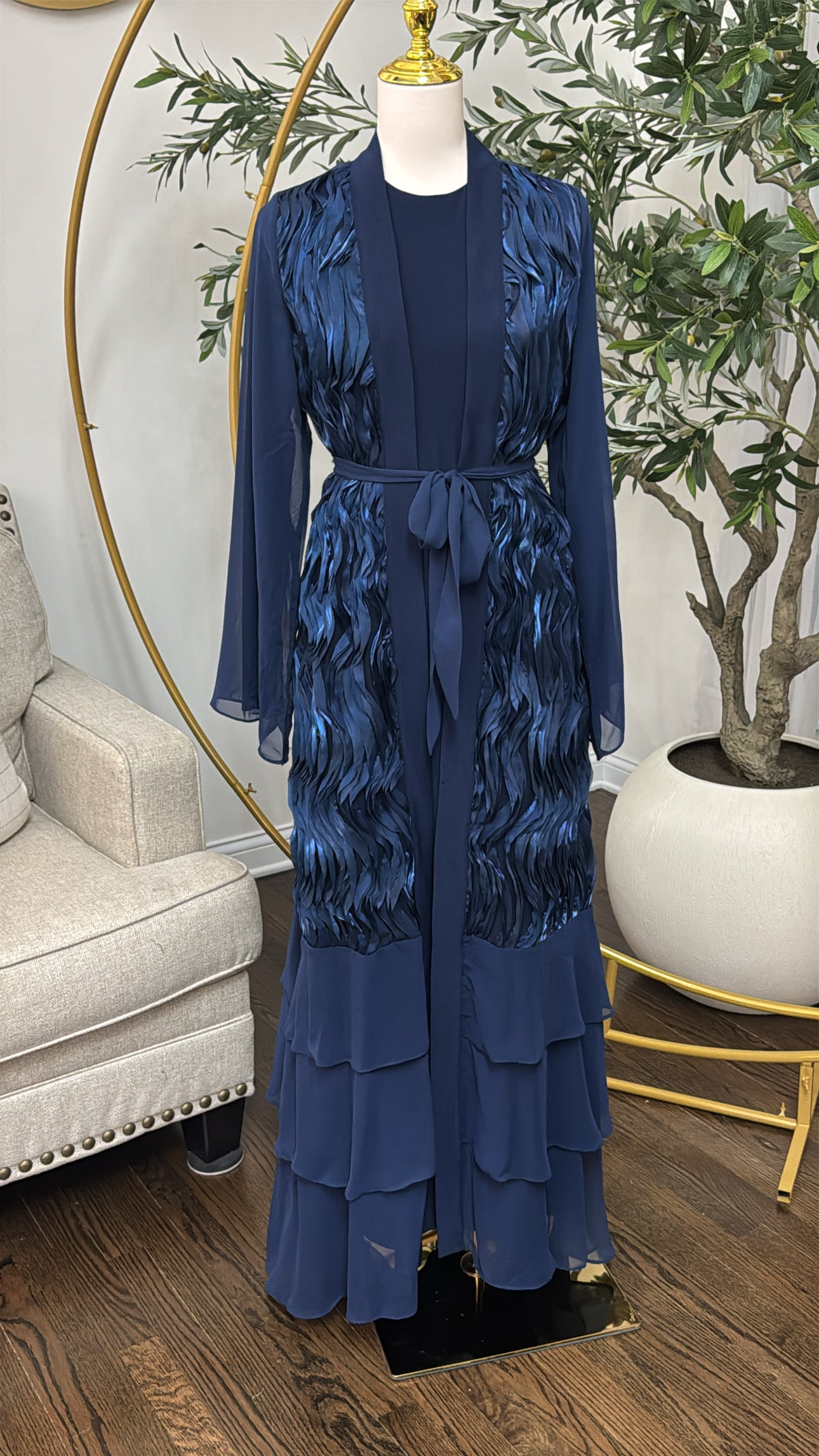 3 Pcs fancy Organza / chiffon Abaya Set