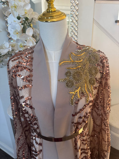 Golden Sequence Elegance Ruffled Open Abaya
