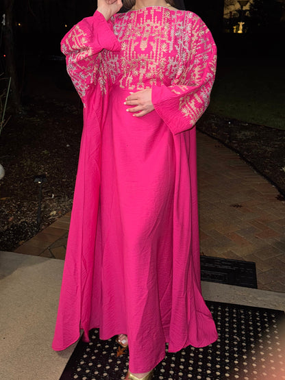 Traditional Embroidered Modest Dress with Adjustable Waist