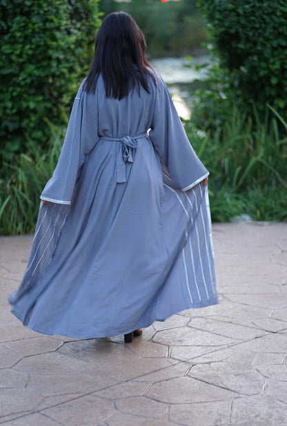 4 PIECE EMBELLISHED OPEN ABAYA WITH BELT, HIJAB AND INNER DRESS