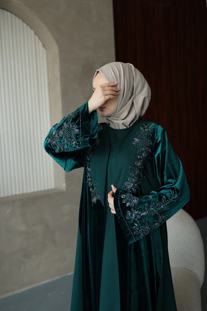 Velvet Beaded A Line Abaya set