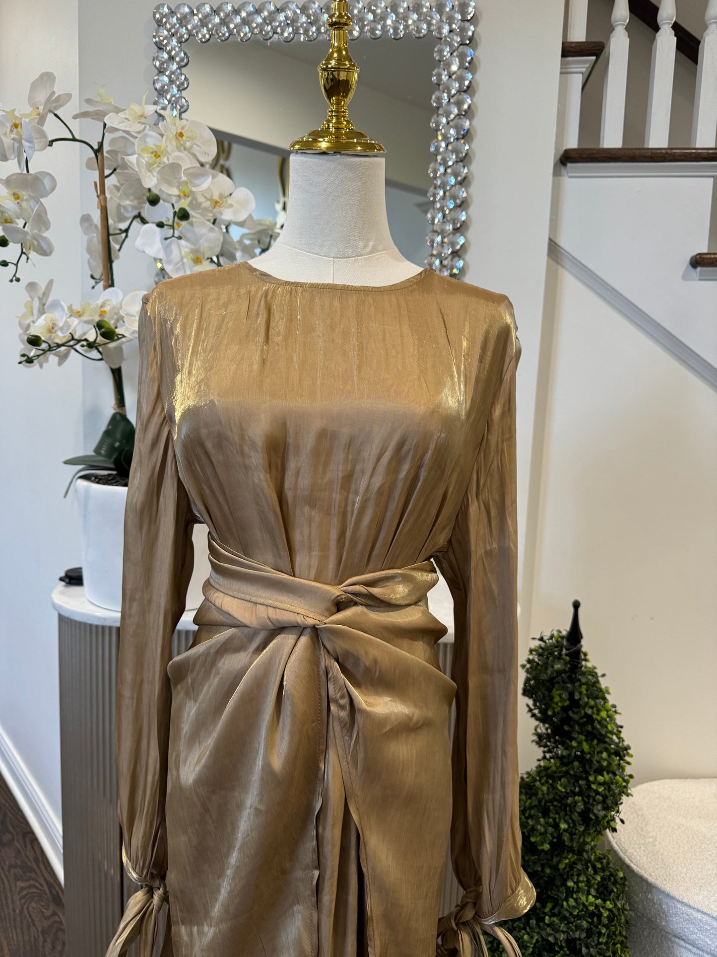 2 Pcs shinny Organza Dress With Wrap Skirt