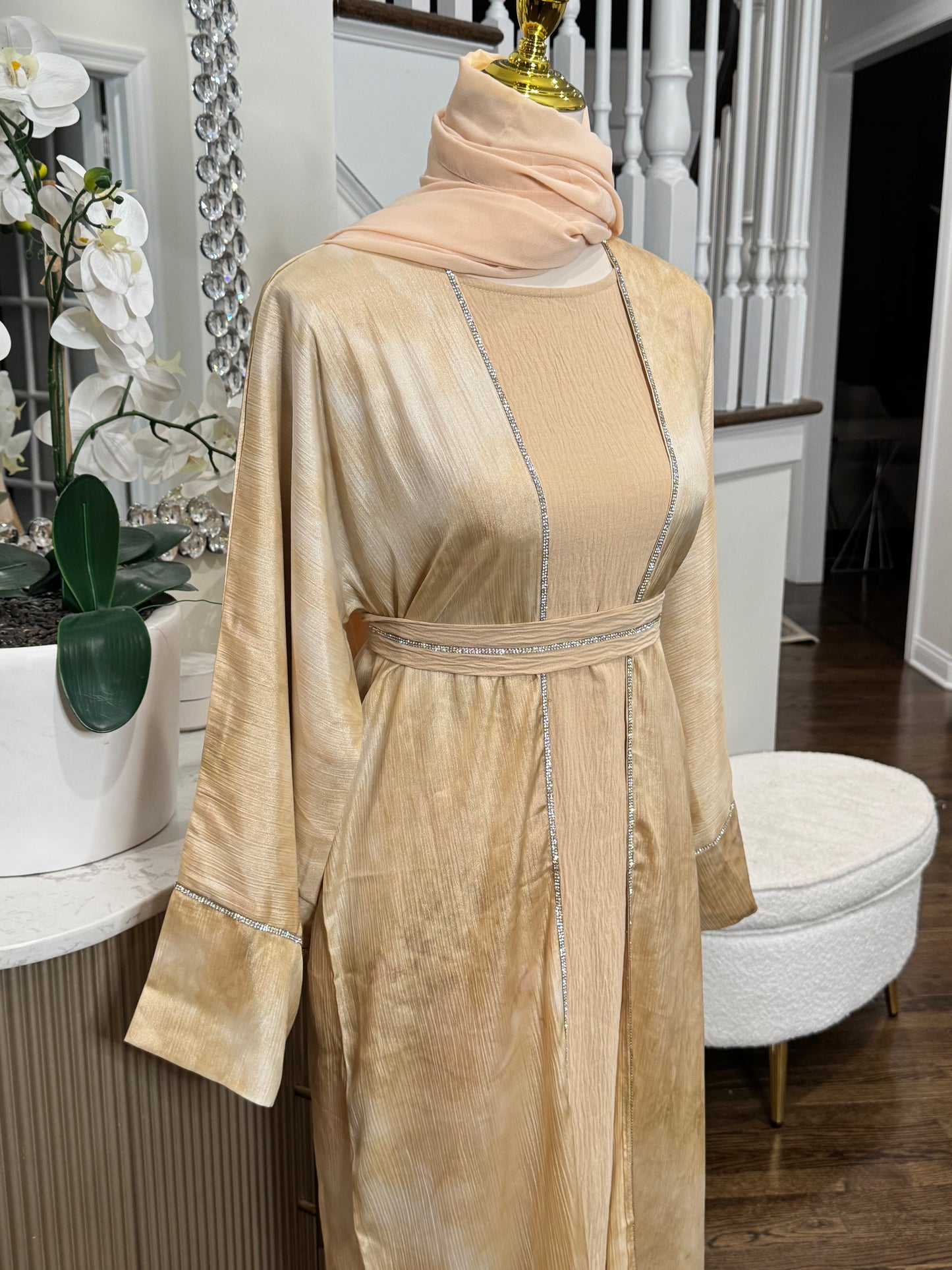 Tie-dyed with crystal Abaya set