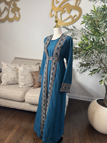 3 pcs Palestinian traditional embroidered tatreez open abaya Thobe