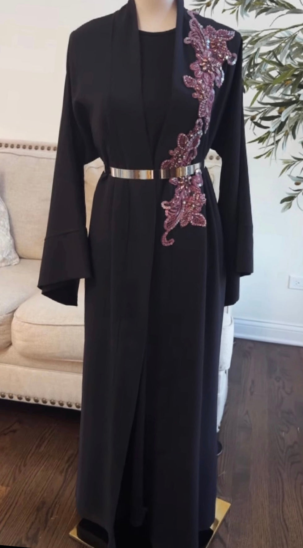 Embellished Bead Open Abaya