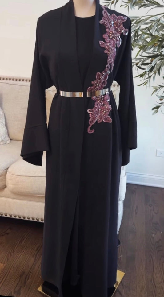 Embellished Bead Open Abaya