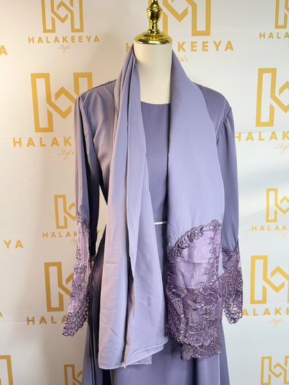 Embroidery Lace Solid Color Nida Abaya Dress