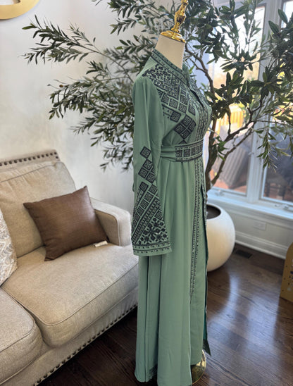 3 pcs Palestinian traditional embroidered tatreez open abaya Thobe