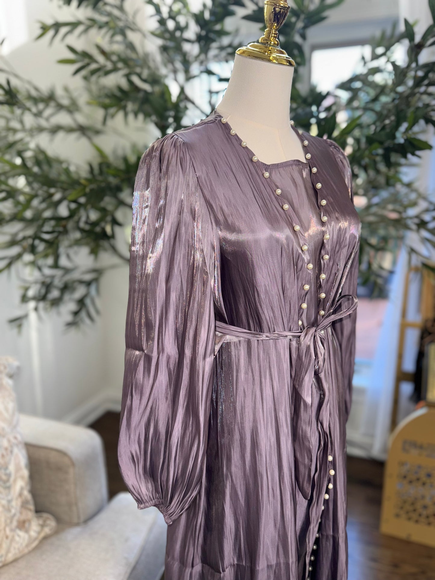 Organza Pearl kimono two-piece Abaya