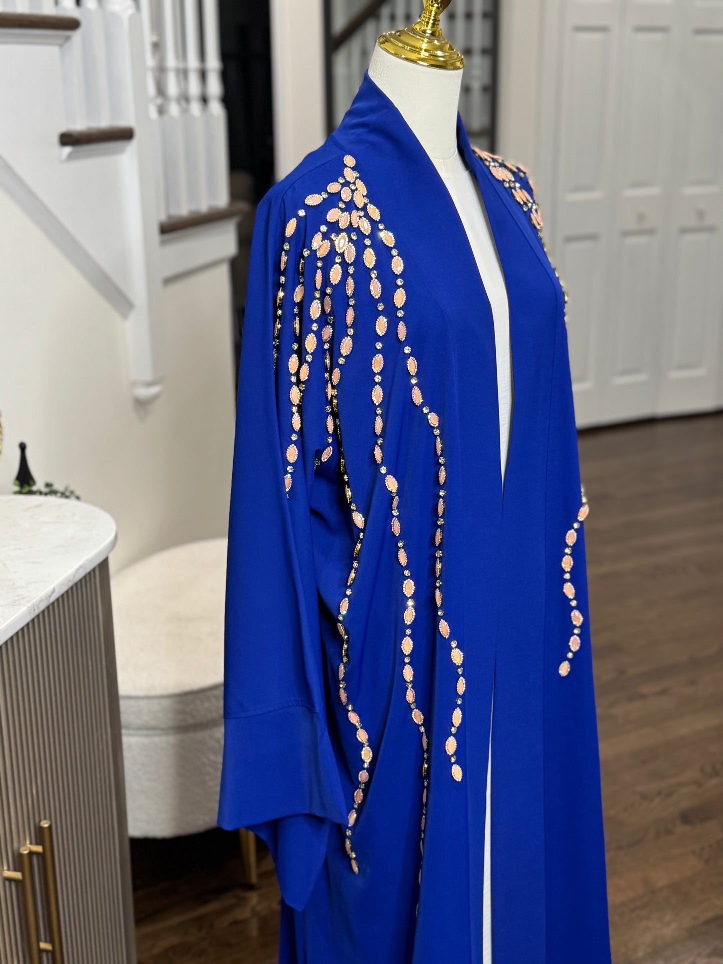 Embellished Open Abaya With Handwork Glass Beads wide Sleeves
