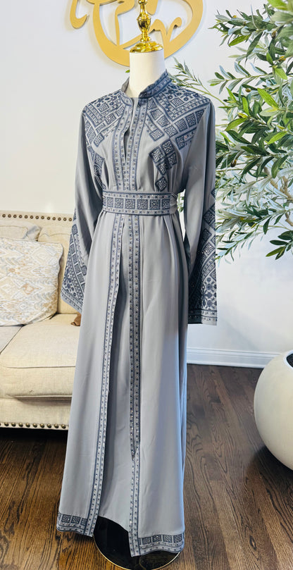 3 pcs Palestinian traditional embroidered tatreez open abaya Thobe