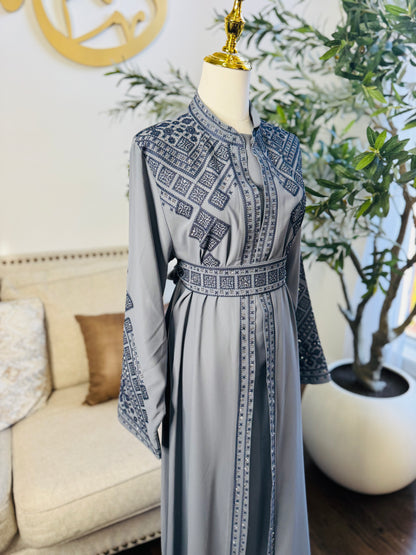 3 pcs Palestinian traditional embroidered tatreez open abaya Thobe