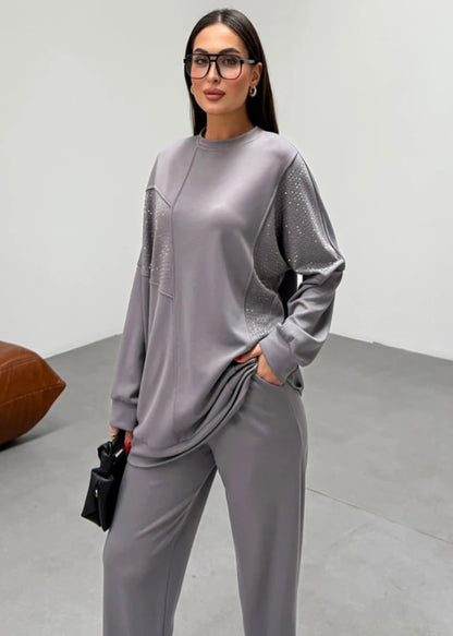 Everyday Modest Gray Two-Piece Set with Embellishments