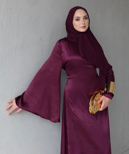 Soft Satin Dress Wide Bell Sleeves