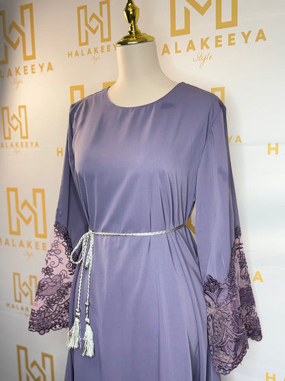 Embroidery Lace Solid Color Nida Abaya Dress