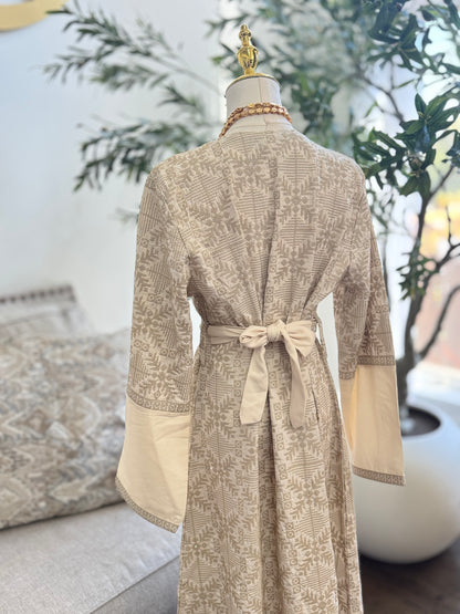 3 Pcs Tatreez Beige Open Abaya Thobe