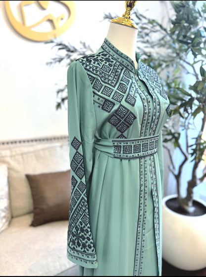 3 pcs Palestinian traditional embroidered tatreez open abaya Thobe