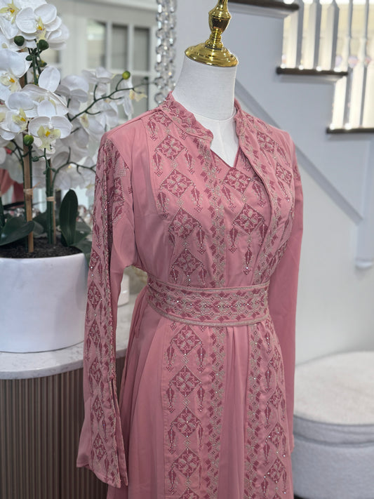 3 Pcs Pink Tatreez Embroidered Thobe