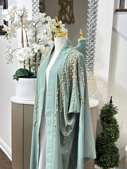Embellished Open Abaya With Handwork Glass Beads wide Sleeves