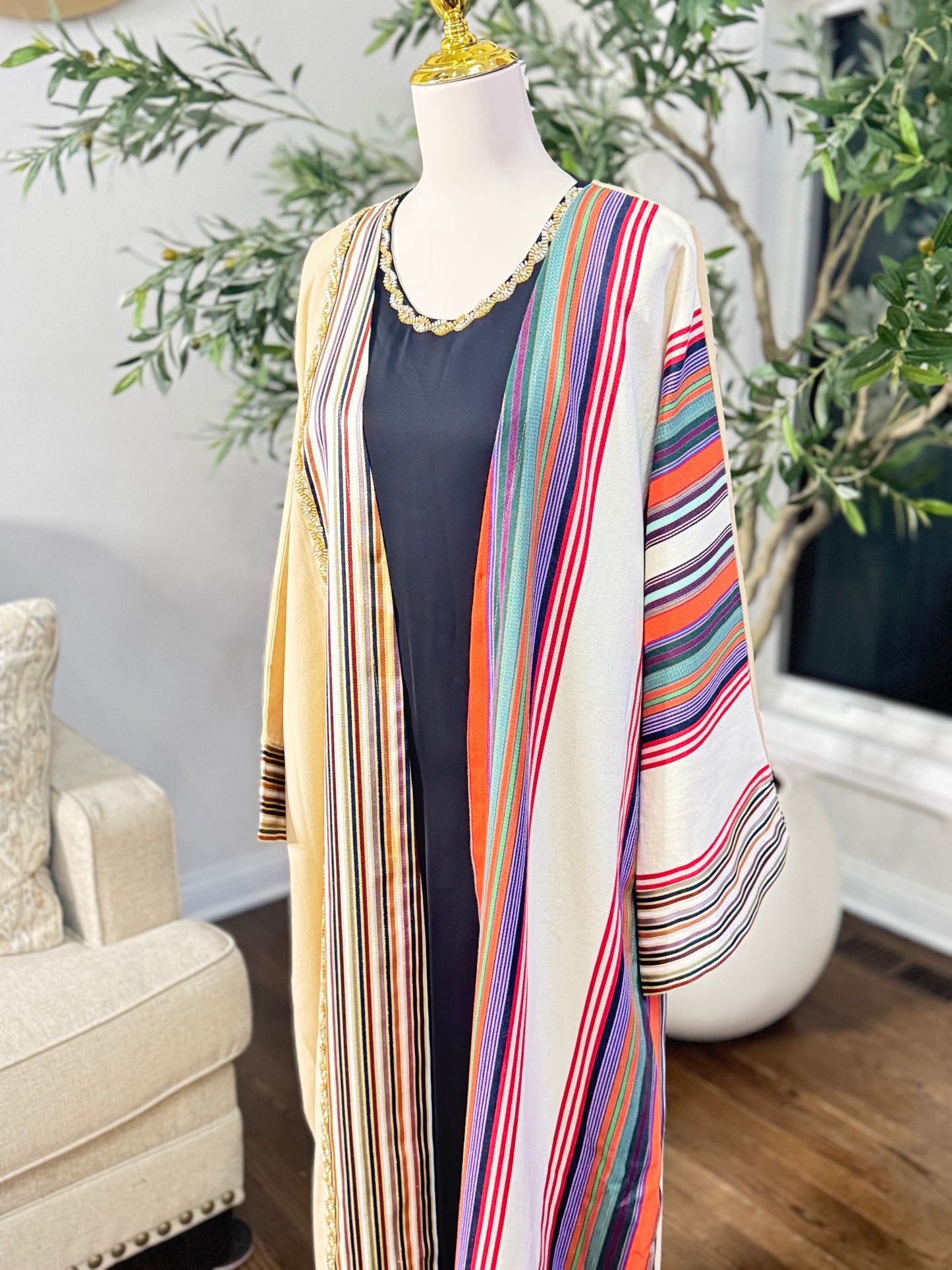 Butterfly oversized Crystal Beaded Modest traditional fabric shamigh Bisht Abaya set Bisht